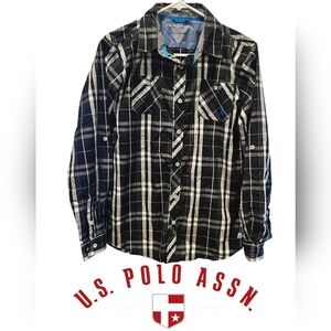 U.S. Polo Assn. Boy's Classic Fit Long Sleeve Plaid Button-Down Shirt, L (14-16)